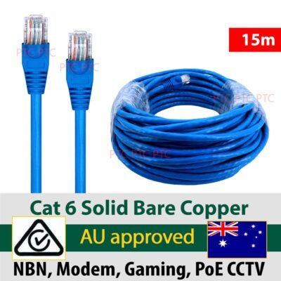 RCM Cat6 15M UTP Ethernet Network Solid Cable Lead POE Camera Gaming NBN 1000Mbps/ 10G