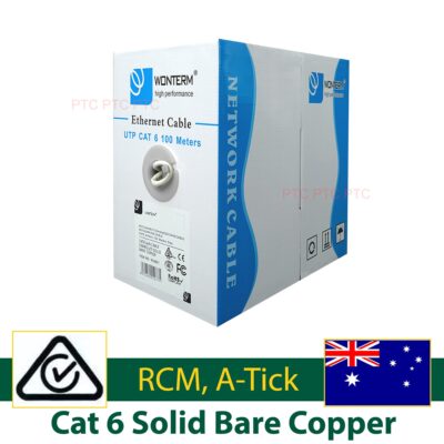 A-tick Cat 6 100m UTP Ethernet Lan Network Solid cable Roll Pure Copper 10Gbps Grey