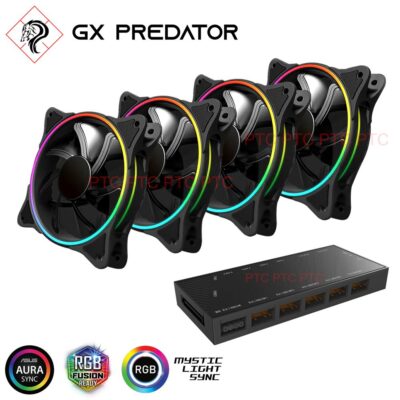 GX Predator 120mm Dual Light RGB LED PWM Fan 4 Pack silent RGB fan w RGB Hub