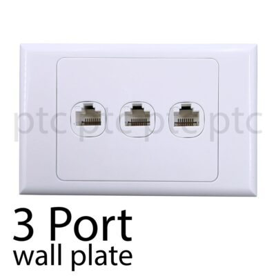 3 Port Network Data Wall Plate Socket Cat6 Cat5 Ethernet WallPlate Kit Punch Down