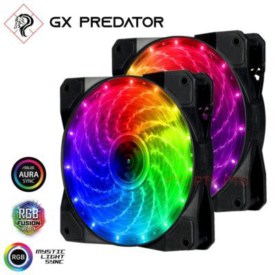 2 Pack Rainbow RGB LED Fan GX Predator computer PC case heat sink CPU cooling 120mm