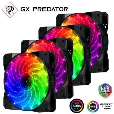 4 Pack Rainbow RGB LED Fan GX Predator Silent computer PC case heat sink CPU cooling 120mm