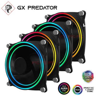 4 Pack Dual Ring RGB Fan GX DBB quite computer PC Gaming case cooling 120mm