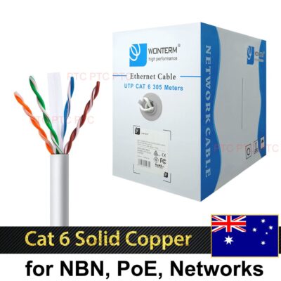 Cat6 305m UTP Ethernet Data Cable Solid Copper NBN Networking w/ Crimper Tester Punch bundle
