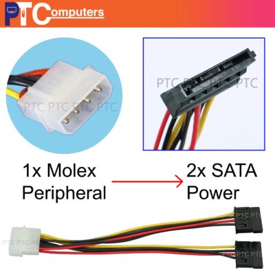 4 Pin IDE Molex to 2 SATA Power Cable Splitter Adapter 15cm for PC power supply