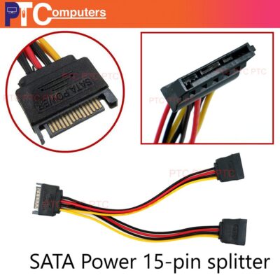 15-Pin SATA Power Y-Splitter Cable Adapter Extension 1 Male to 2 Female for HDD