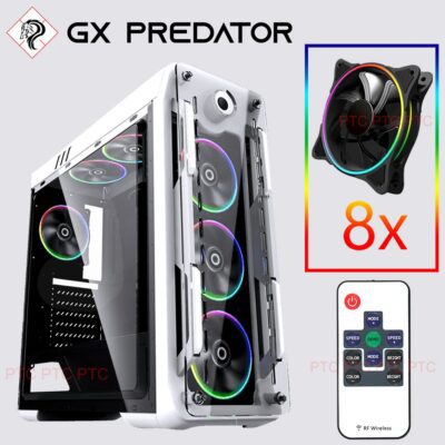 White GX Optical ATX/mATX/ITX Computer PC Gaming Case full transparent window 8x RBG fans