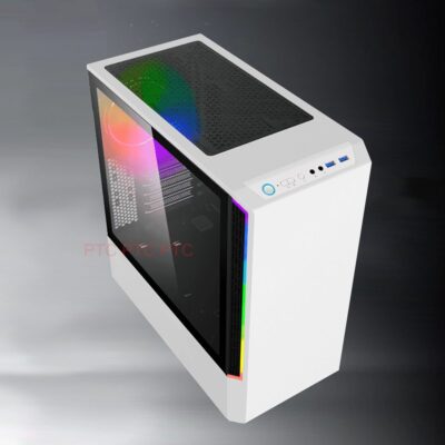 White Coated Gaming PC Case Full ATX Computer Template glass w/ 750w PSU 5x RGB fan