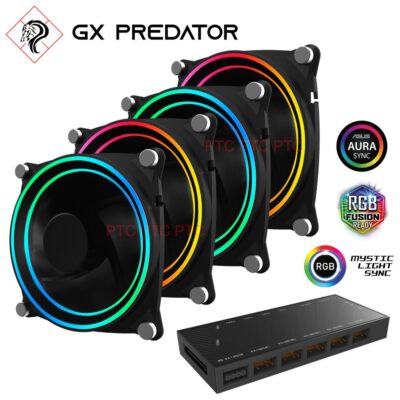 4 Pack Dual Ring RGB Fan GX DBB computer PC cooling CPU cooler w RGB motherboard hub