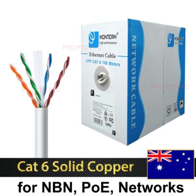 Cat6 100m Ethernet Cable Solid copper core POE CCTV NBN network Tools set bundle