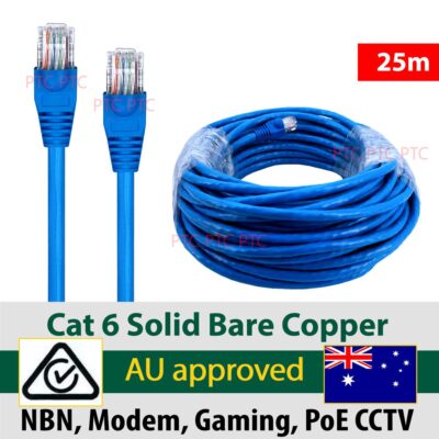 RCM Cat6 25M UTP Ethernet Network Solid Cable POE IP Camera Gaming NBN 1000Mbps/ 10G
