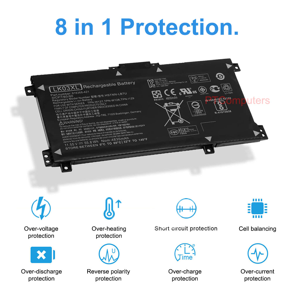 11.55V 55.8Wh LK03XL Laptop Battery for HP X360 15-bp 15-bq 15-cp 15-cn 17-AE 17-CE Series, HSTNN-UB7I HSTNN-LB7U 916368-421 916368-541 916814-855 TPN-W127 TPN-W128 TPN-1129