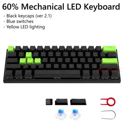 60% Compact 61 Keys True Mechanical Keyboard, Z11 LED Backlit USB Wired Black V2.1 Keyboard,  Hot swappable Blue Switche, Full N-Key Rollover Anti-Ghosting