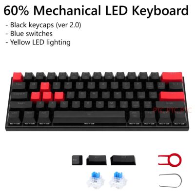 60% Compact 61 Keys True Mechanical Keyboard, Z11 LED Backlit USB Wired Black V2.0 Keyboard,  Hot swappable Blue Switche, Full N-Key Rollover Anti-Ghosting