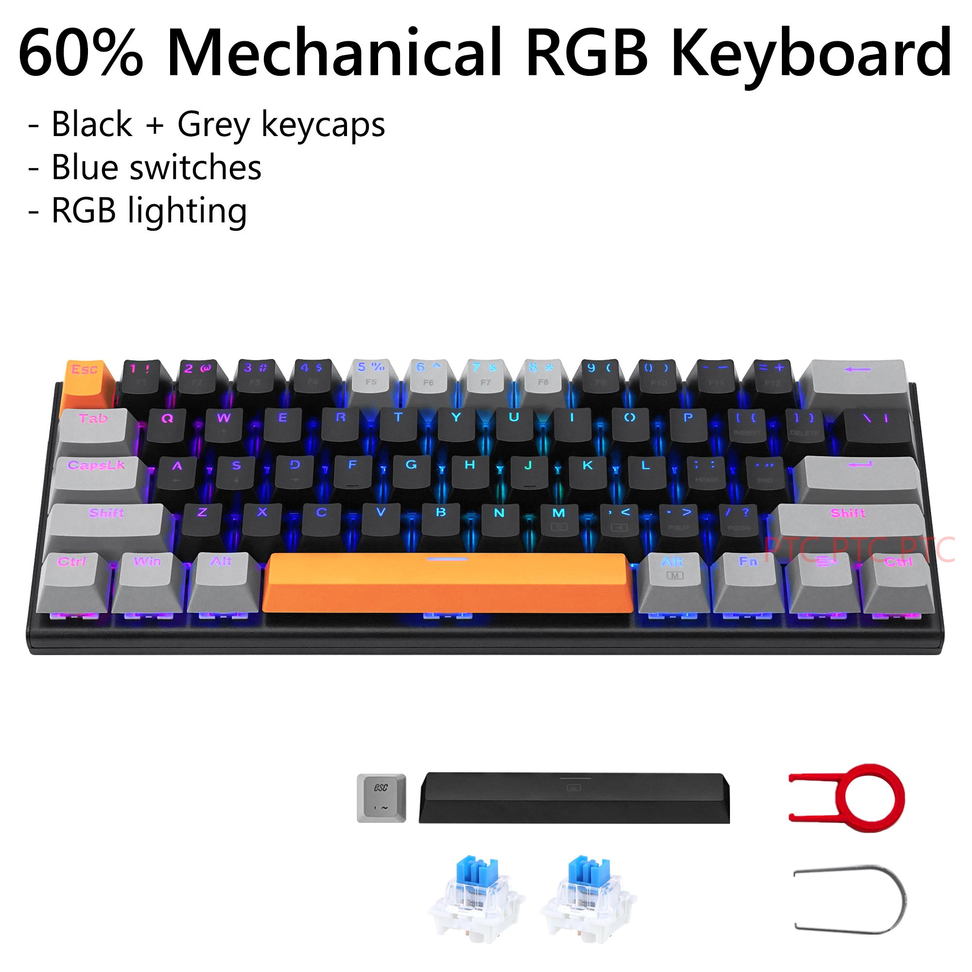 Wired 60% Mechanical Keyboard RGB Backlit Gaming Keyboard For Windows PC  PS4 MAC