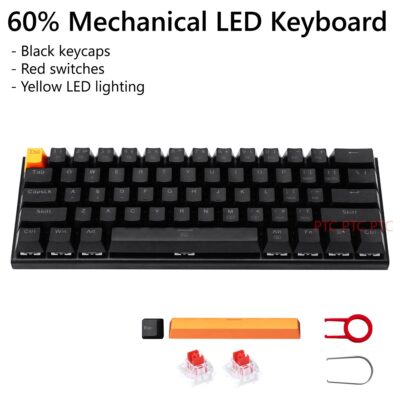60% Compact 61 Keys True Mechanical Keyboard, Z11 LED Backlit USB Wired Black Keyboard,  Hot swappable Red Switche, Full N-Key Rollover Anti-Ghosting