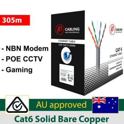 RCM A-tick Cat6 305M UTP Ethernet Network Cable for POE IP Camera NBN networking Blue