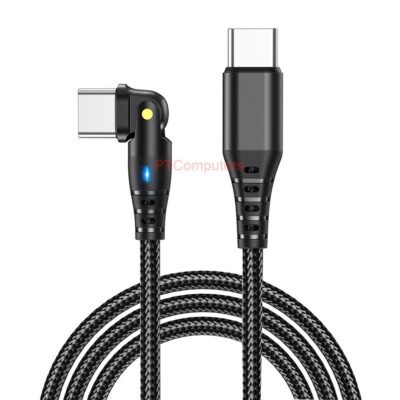 USB-C to USB-C Cable, USB Type C 60W Fast Charging Data Lead, 180 Rotating Right Angle Nylon Braided USB C Quick Charge Cord for iPhone 15, Samsung, Black 1m