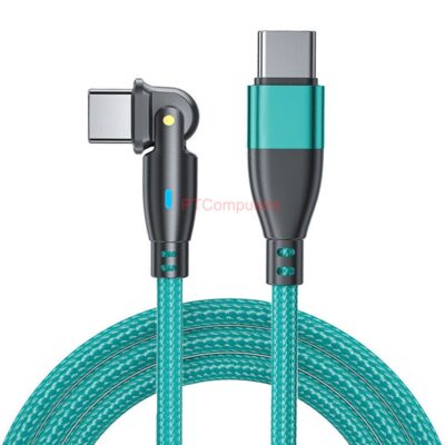 USB-C to USB-C Cable, USB Type C 60W Fast Charging Data Lead, 180 Rotating Right Angle Nylon Braided USB C Quick Charge Cord for iPhone 15, Samsung, Green 1m