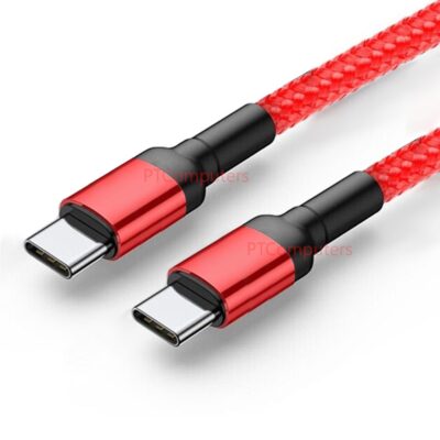 USB-C to USB-C Cable, PD 60W Fast Charging Data Lead, Nylon Braided USB Type C Quick Charge Cord for iPhone 15, Samsung Mobile Phone Charge, Red 1m