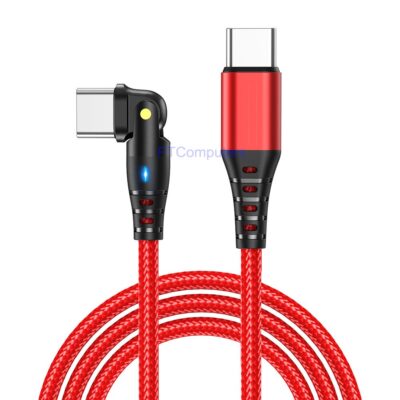 USB-C to USB-C Cable, USB Type C 60W Fast Charging Data Lead, 180 Rotating Right Angle Nylon Braided USB C Quick Charge Cord for iPhone 15, Samsung, Red 1m