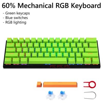 Z11 60% Compact 61 Keys USB3.1 Wired Full Mechanical Keyboard, RGB Backlit, Hot swappable Blue Switche, Full N-Key Rollover and Anti-Ghosting,  Green