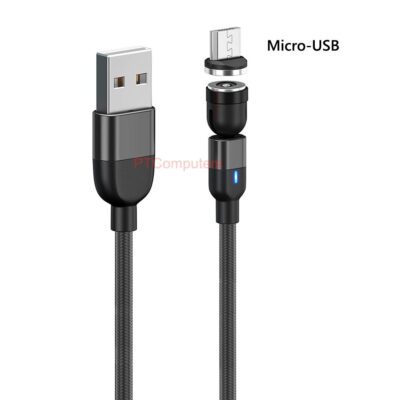 540 Magnetic Charging Cable, QC 3.0 Fast Phone Charger Cord, Data Sync Nylon Braided Lead, Magnetic Micro USB Charging Charger Cord for Samsung, 0.5m Black