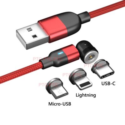 540 Magnetic Charging Cable, QC 3.0 Fast Phone Charger Cord, Data Sync Nylon Braided Lead, Type C /USB C/Micro USB /iPhone Charging Charger Cord, 0.5m red